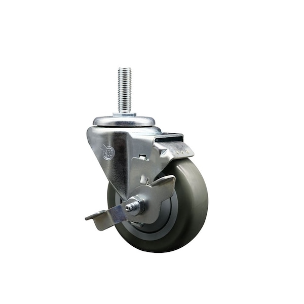 35 Inch Gray Polyurethane Wheel Swivel 34 Inch Threaded Stem Caster with Brake SCC